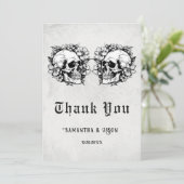 Gothic Floral Skull Halloween Hochzeit Dankeskarte (Stehend Vorderseite)
