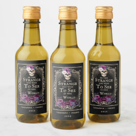 Gothic Floral Skull Halloween Personalize Name Weinetikett