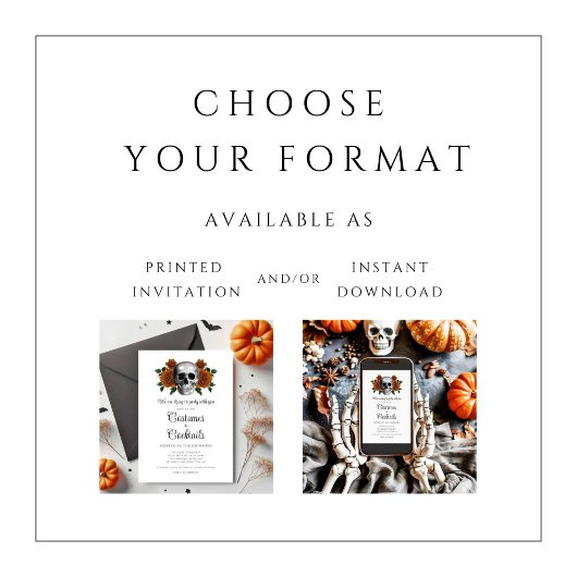 Gothic Floral Skull Kostüme & Cocktail Halloween Einladung