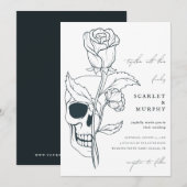 Gothic Floral Skull & Monogram Halloween Hochzeit Einladung (Vorne/Hinten)