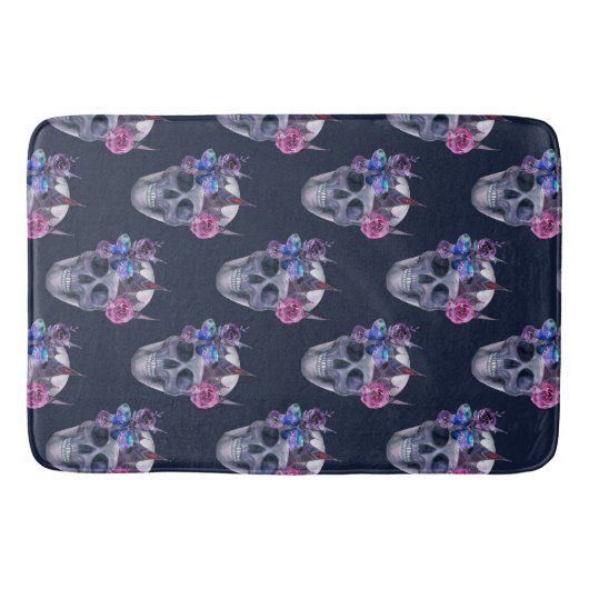 Gothic Floral Skull Nahtloses Muster Badematte (Vorderseite)