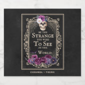 Gothic Floral Skull Personalize Name Halloween Bierflaschenetikett (Einzelnes Label)