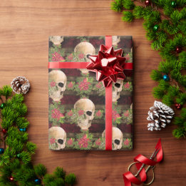 Gothic Floral Skull & Poinsettia Weihnachtsmuster Geschenkpapier