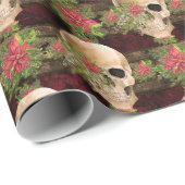 Gothic Floral Skull & Poinsettia Weihnachtsmuster Geschenkpapier (Rolleneckpunkt)