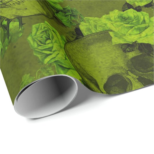 Gothic Floral Skull Print Rustic Halloween Geschenkpapier (Rolleneckpunkt)