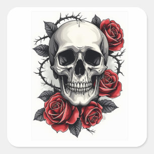 Gothic Floral Skull Quadratischer Aufkleber