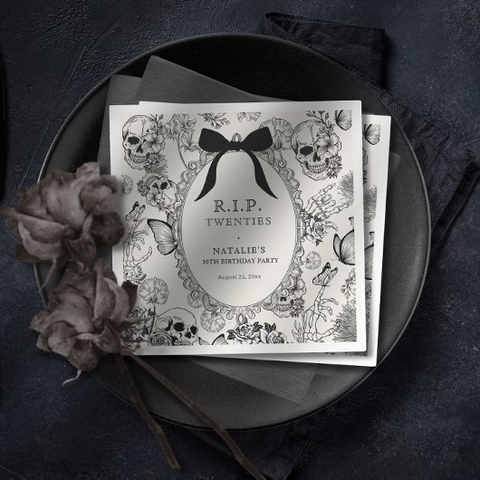 Gothic Floral Skull RIP Twenties 30th Birthday Serviette