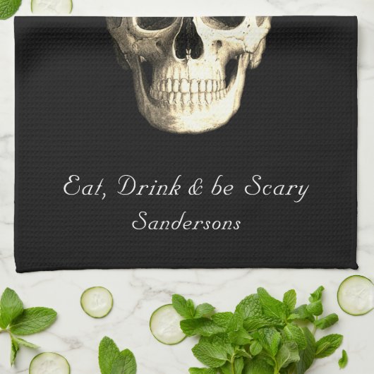 Gothic Floral Skull Rose Halloween Personalisiert Geschirrtuch (Gefaltet)