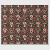 Gothic Floral Skull & Rose Hochzeit Geschenkpapier (Flach)