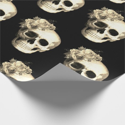 Gothic Floral Skull Rose Muster Halloween Geschenkpapier (Ecke)