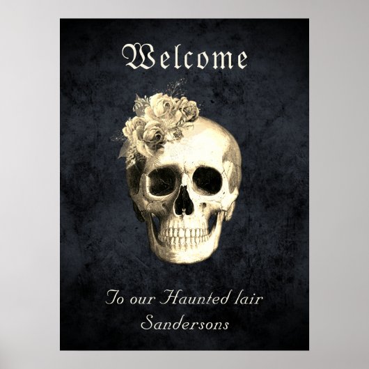 Gothic Floral Skull Rose Personalisiert Halloween Poster (Vorne)