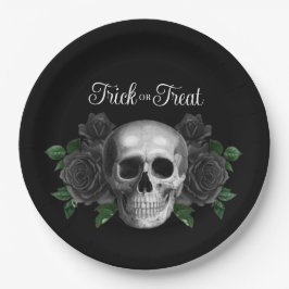 Gothic Floral Skull Trick Or Treat Halloween Pappteller