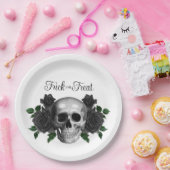 Gothic Floral Skull Trick Or Treat Halloween Pappteller (Party)