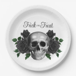 Gothic Floral Skull Trick Or Treat Halloween Pappteller