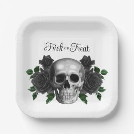 Gothic Floral Skull Trick Or Treat Halloween Pappteller