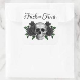 Gothic Floral Skull Trick Or Treat Halloween Quadratischer Aufkleber