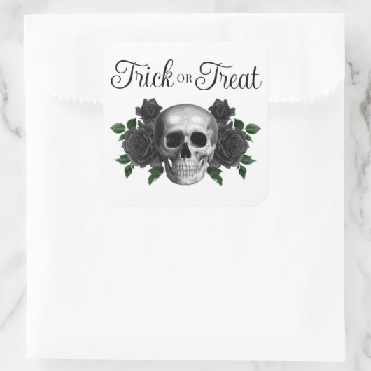 Gothic Floral Skull Trick Or Treat Halloween Quadratischer Aufkleber (Tasche)