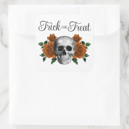 Gothic Floral Skull Trick Or Treat Halloween Quadratischer Aufkleber