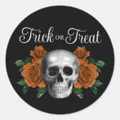 Gothic Floral Skull Trick Or Treat Halloween Runder Aufkleber (Vorderseite)