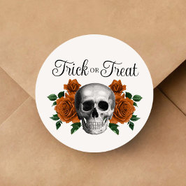 Gothic Floral Skull Trick Or Treat Halloween Runder Aufkleber
