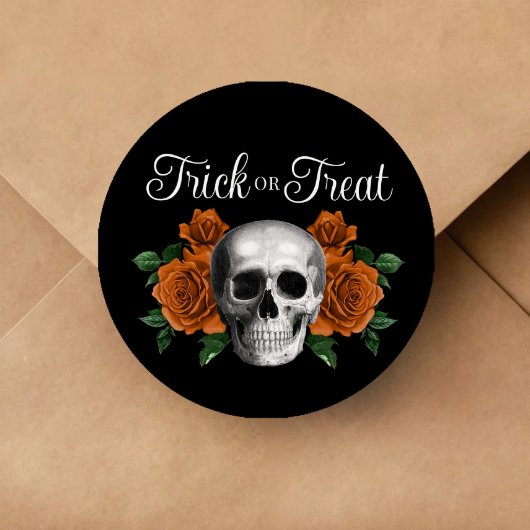 Gothic Floral Skull Trick Or Treat Halloween Runder Aufkleber