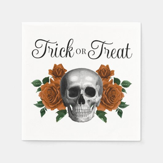 Gothic Floral Skull Trick Or Treat Halloween Serviette (Vorderseite)
