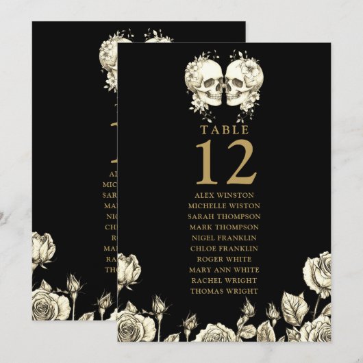 Gothic Floral Skulls Table Number Seating Chart Einladung (Vorne/Hinten)