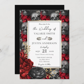 Gothic Floral Skulls Wedding Einladung