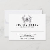 Gothic Floral Skulls Wedding RSVP Karte (Vorderseite)