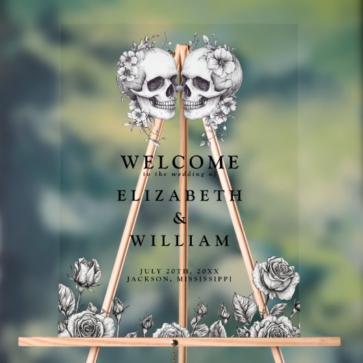 Gothic Floral Skulls Wedding Welcome Acrylschild (Neutral)