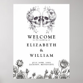 Gothic Floral Skulls Wedding Welcome Sign Poster