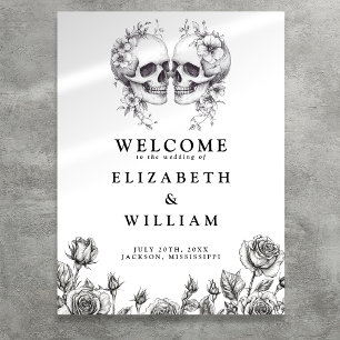 Gothic Floral Skulls Wedding Welcome Sign Poster