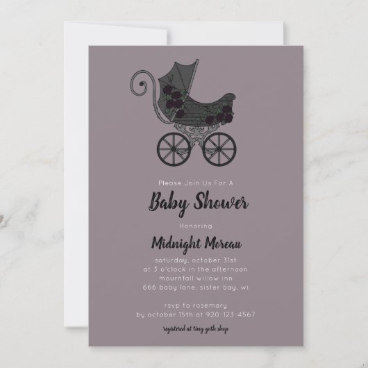 Gothic Floral Stroller Kinderdusche Einladung (Vorderseite)