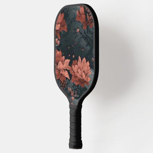 Gothic floral verblasst Black Burnt Sienna Monogra Pickleball Schläger (Links)