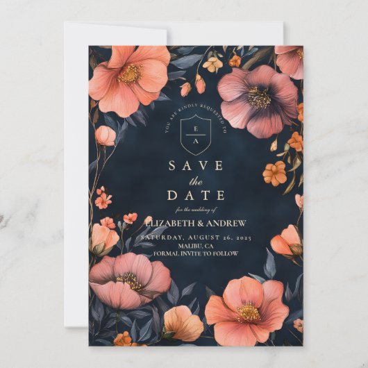 Gothic Floral Wedding Elegance Save The Date (Vorderseite)