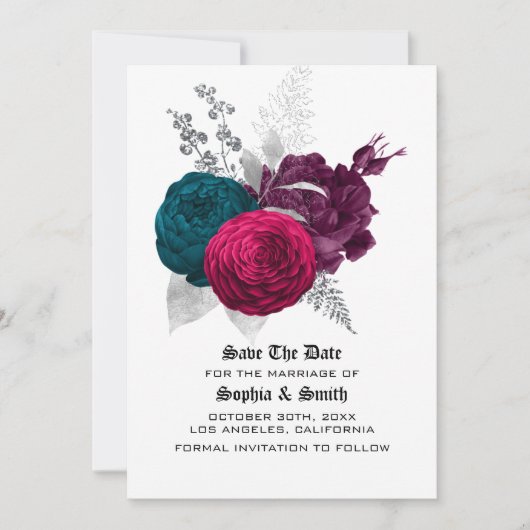 Gothic Floral Wedding Flat Save the Date Card (Vorderseite)