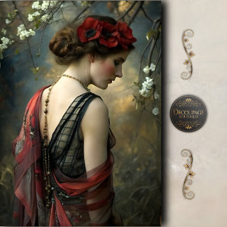 Gothic Floral Woman Portrait Decoupage Seidenpapier