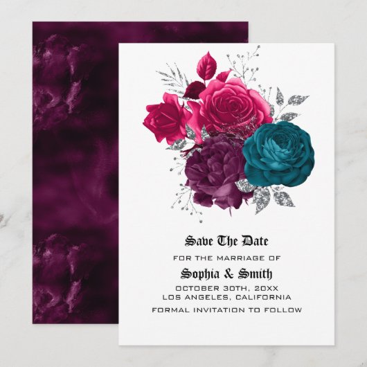 Gothic Florale Hochzeits-Flat-Save-The-Date-Karte Save The Date (Vorne/Hinten)