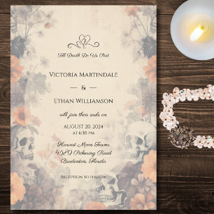 Gothic Flowers und Skulls Hochzeit  Einladung
