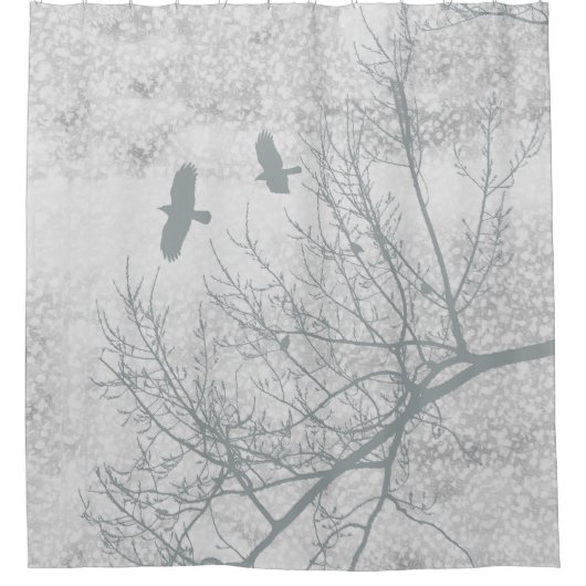 Gothic Flying Crows Trees Dusty Gray Green White Duschvorhang (Vorderseite)