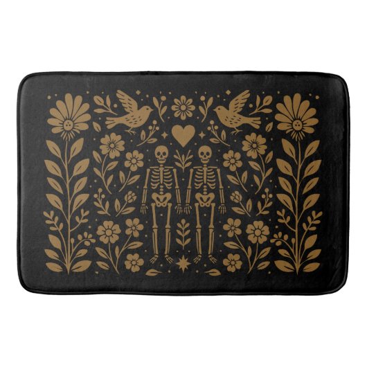 Gothic Folk Art Skeleton Bath Mat Badematte (Vorderseite)