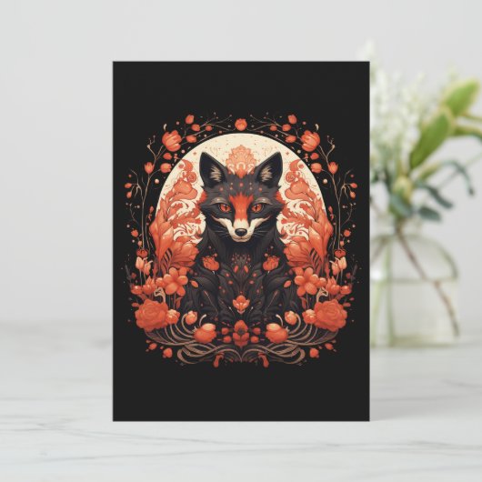 Gothic Fox und Blume Feiertagskarte (Stehend Vorderseite)