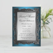 Gothic Frame Gray Blue Bridal Einladungen (Stehend Vorderseite)