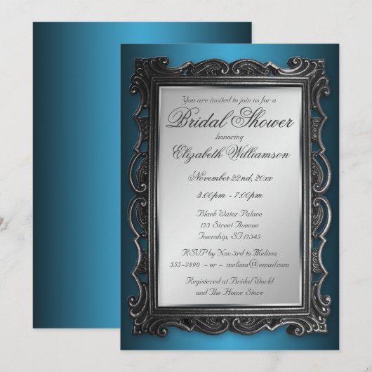 Gothic Frame Gray Blue Bridal Einladungen (Vorne/Hinten)