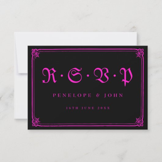 Gothic Frame Pink Black Typografy Wedding RSVP Karte (Vorderseite)