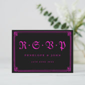 Gothic Frame Pink Black Typografy Wedding RSVP Karte (Stehend Vorderseite)