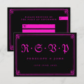Gothic Frame Pink Black Typografy Wedding RSVP Karte (Vorne/Hinten)