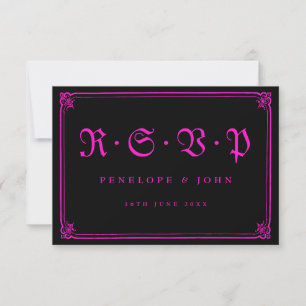 Gothic Frame Pink Black Typografy Wedding RSVP Karte