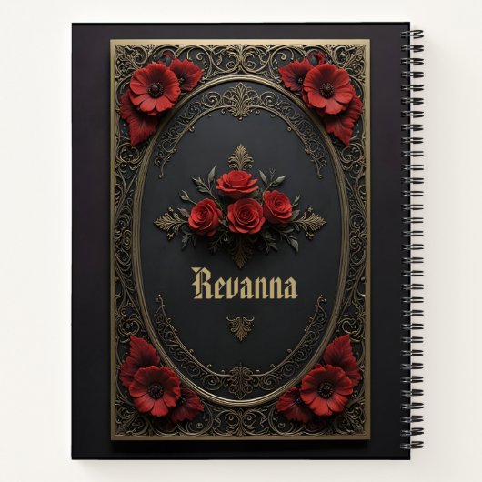 Gothic Frame with Red Flowers Notizblock (Rückseite)