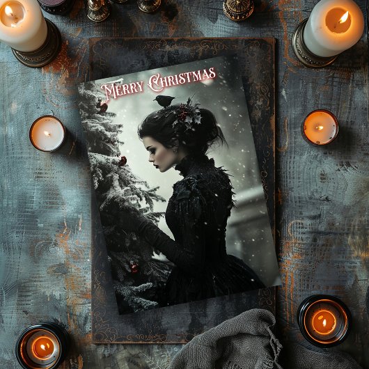 Gothic Frau mit Weihnachtsbaum-Weihnachtskarte